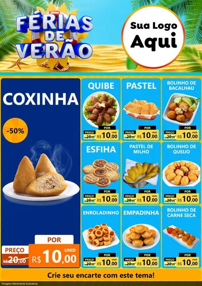 Modelo de Encarte para Encarte A4 Vertical com o tema Férias de Verão para Salgadaria