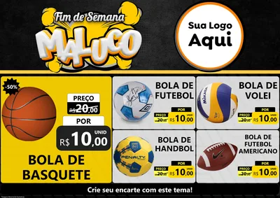 Modelo de Encarte para Encarte A4 Horizontal com o tema Fim de Semana Maluco para Artigos Esportivos