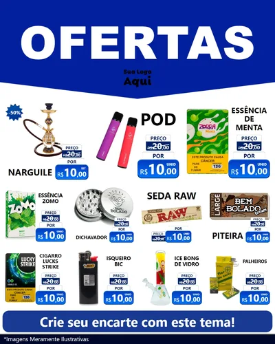 Modelo de Rede Social para Feed Instagram com o tema Ofertas Azul Cartaz para Tabacaria