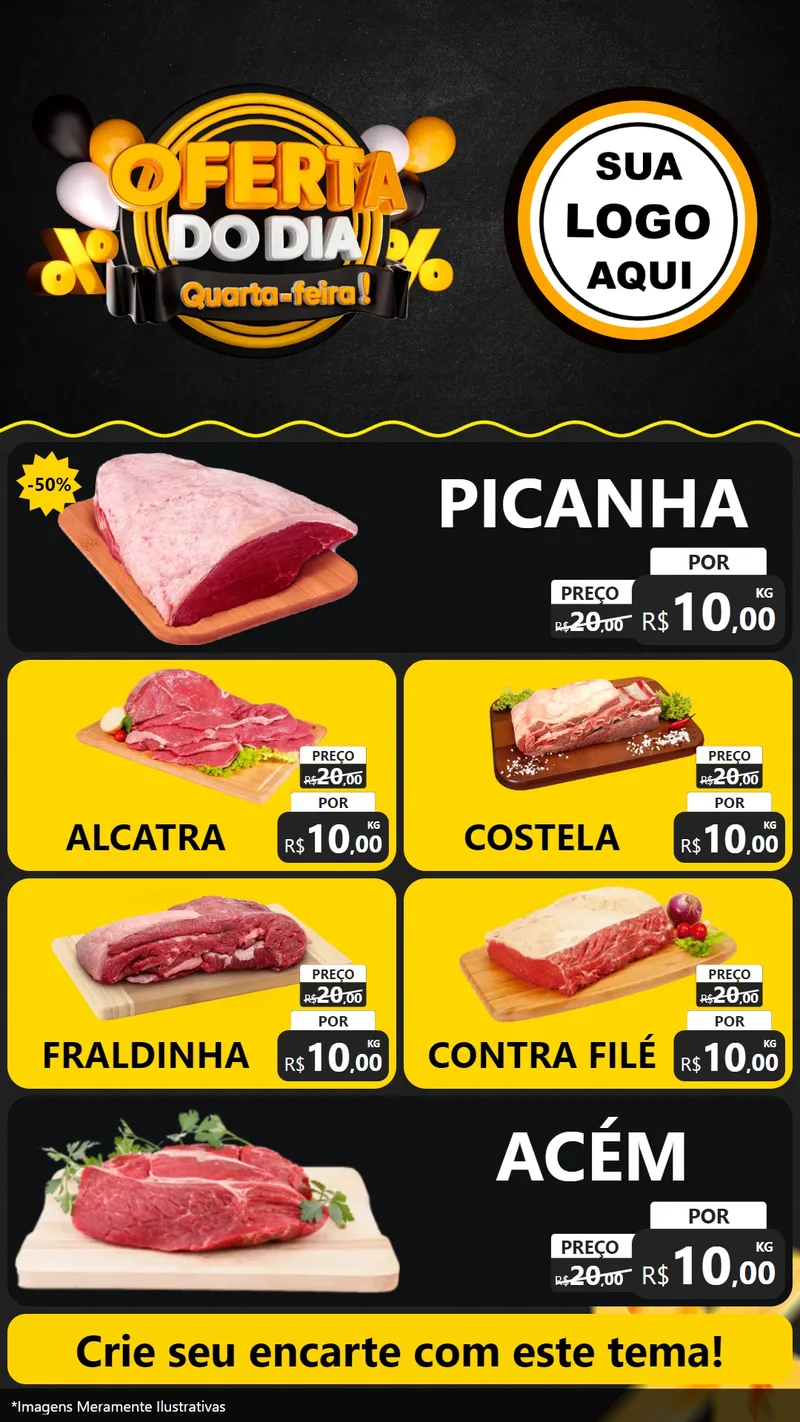 Modelo de TV para TV Vertical com o tema Oferta do Dia - Quarta Feira! para Açougue