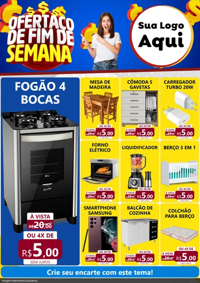 Modelo de Encarte para Encarte A4 Vertical com o tema Ofertaço de Fim de Semana para Móveis e Eletro