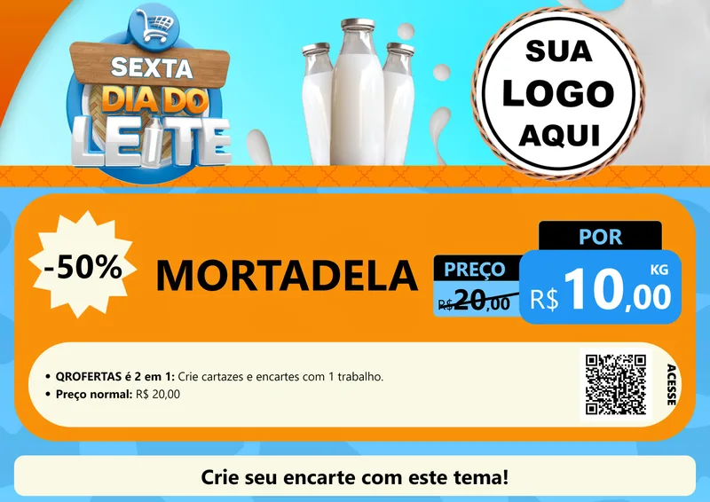 Modelo de Cartaz para Cartaz A4 Horizontal com o tema Sexta Dia do Leite para Frios e Laticínios