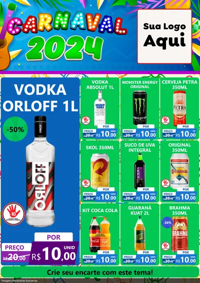 Modelo de Encarte para Encarte A4 Vertical com o tema Carnaval 2027 para Distribuidora de bebidas
