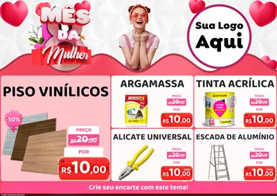 Modelo de Encarte para Encarte A4 Horizontal com o tema Mês da Mulher para Material para Construção