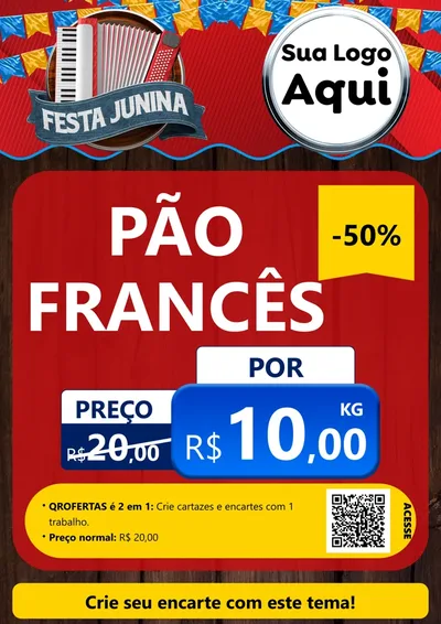 Modelo de Cartaz para Cartaz A4 Vertical com o tema Festa Junina para Padaria