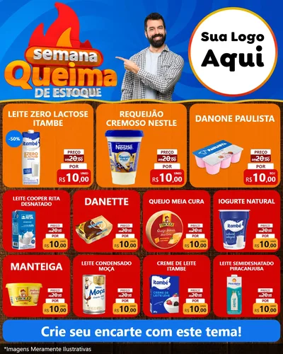 Modelo de Rede Social para Feed Instagram com o tema Semana Queima de Estoque para Frios e Laticínios