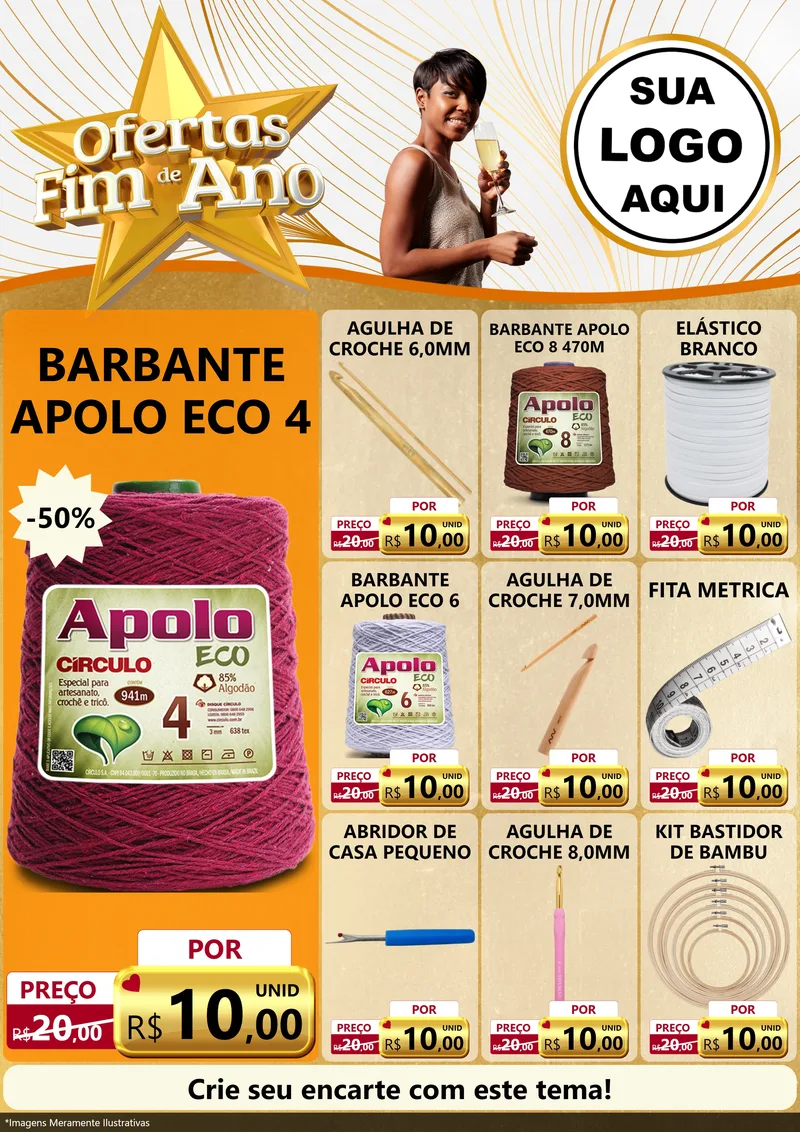 Modelo de Encarte para Encarte A4 Vertical com o tema Ofertas Fim de Ano para Armarinho e Aviamentos
