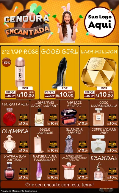 Modelo de Encarte para Encarte Grande com o tema Cenoura Encantada - Páscoa para Perfumes