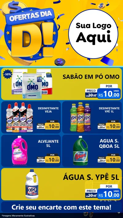 Modelo de TV para TV Vertical com o tema Ofertas Dia D para Produtos de Limpeza