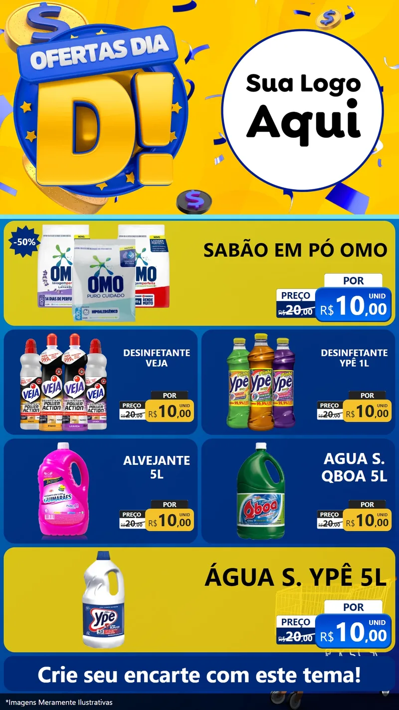 Modelo de TV para TV Vertical com o tema Ofertas Dia D para Produtos de Limpeza