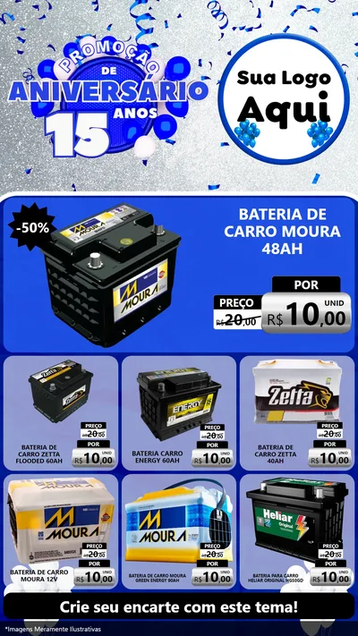 Modelo de Rede Social para Stories com o tema Promoção de Aniversário - 15 Anos para Baterias Elétricas
