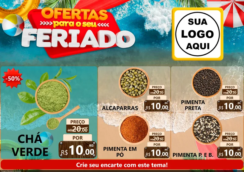 Modelo de Encarte para Encarte A4 Horizontal com o tema Ofertas Para O Seu Feriado para Produtos Naturais