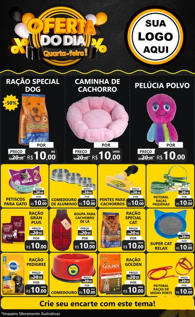 Modelo de Encarte para Encarte Grande com o tema Oferta do Dia - Quarta Feira! para Pet Shop