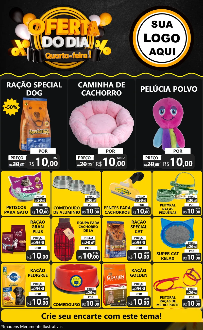 Modelo de Encarte para Encarte Grande com o tema Oferta do Dia - Quarta Feira! para Pet Shop