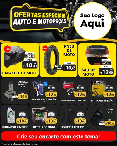 Modelo de Rede Social para Feed Instagram com o tema Ofertas Especiais Auto e Motopeças para Moto peças