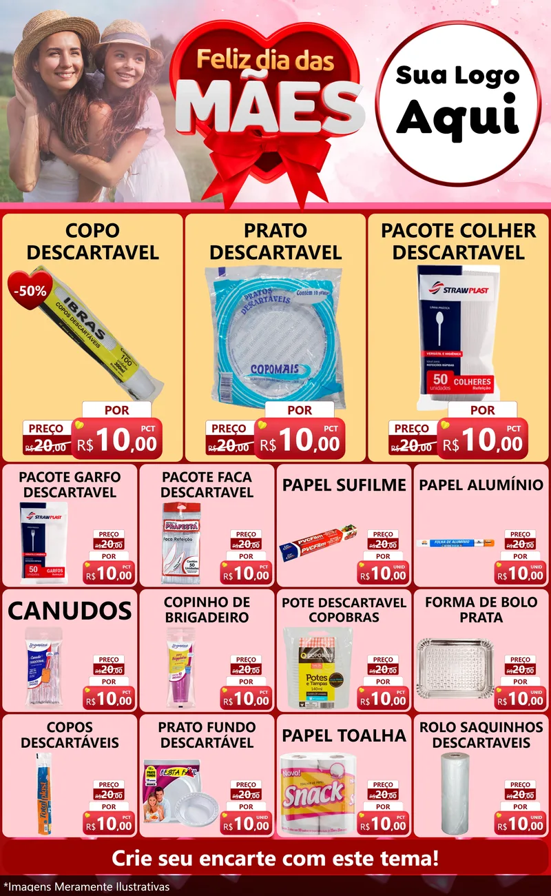 Modelo de Encarte para Encarte Grande com o tema Feliz Dia Das Mães para Embalagens