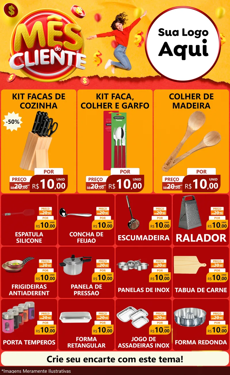 Modelo de Encarte para Encarte Grande com o tema Mês do Cliente para Utilidades Domésticas
