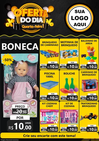 Modelo de Encarte para Encarte A4 Vertical com o tema Oferta do Dia - Quarta Feira! para Brinquedos