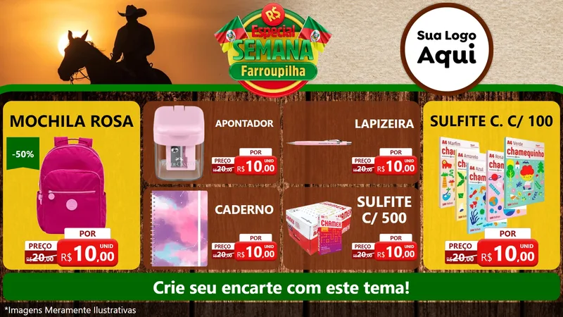 Modelo de TV para TV Horizontal com o tema Especial Semana Farroupilha para Papelaria