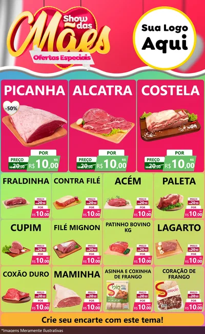 Modelo de Encarte para Encarte Grande com o tema Show das Mães - Ofertas Especiais para Açougue