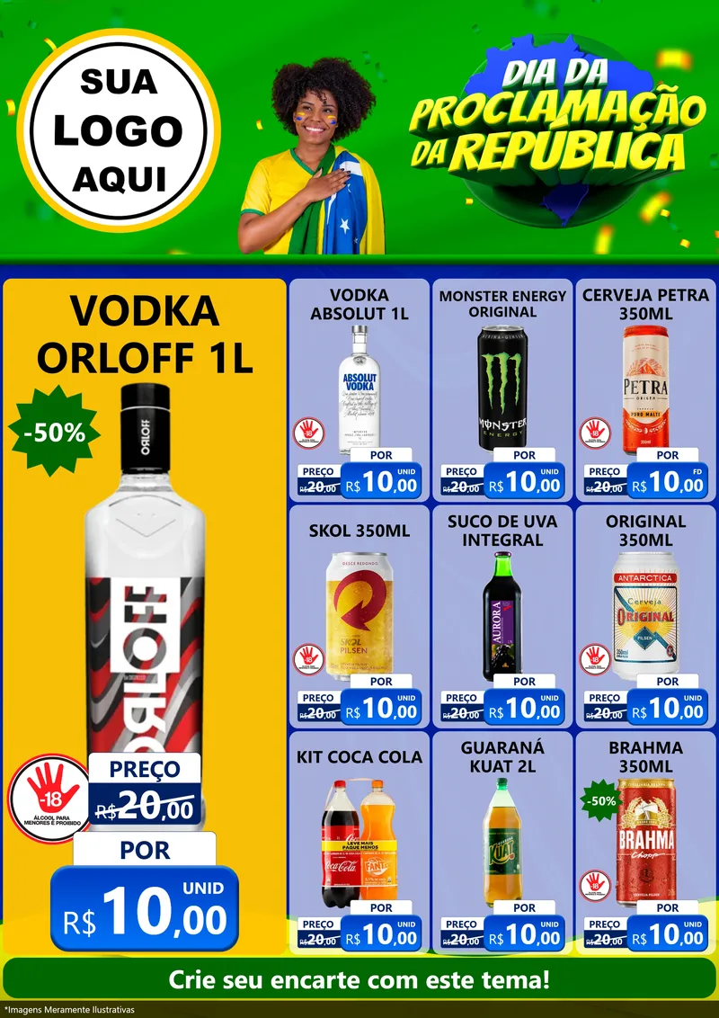 Modelo de Encarte para Encarte A4 Vertical com o tema Dia Da Proclamação Da República para Distribuidora de bebidas