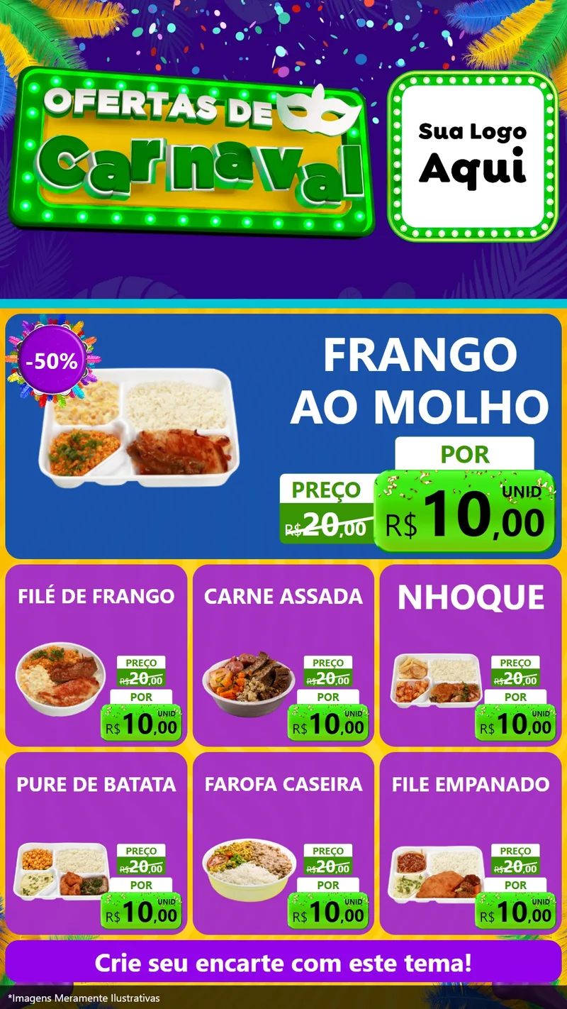 Modelo de Rede Social para Stories com o tema Ofertas de Carnaval para Restaurante
