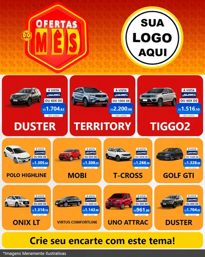 Modelo de Rede Social para Feed Instagram com o tema Ofertas do Mês para Concessionaria de Carros