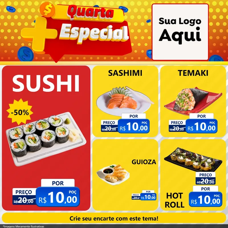 Modelo de Rede Social para Feed Facebook com o tema Quarta Mais Especial para Comida japonesa