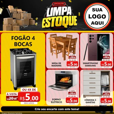 Modelo de Rede Social para Feed Facebook com o tema Operação Limpa Estoque para Móveis e Eletro
