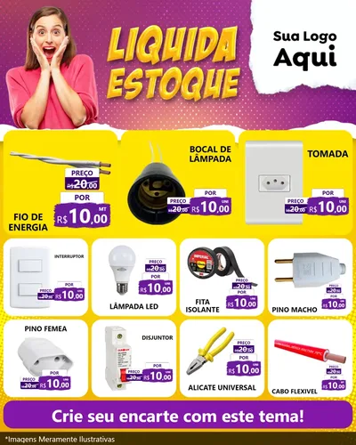 Modelo de Rede Social para Feed Instagram com o tema Liquida estoque para Materiais Elétricos