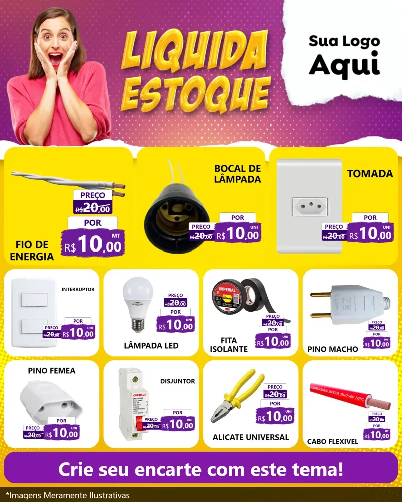Modelo de Rede Social para Feed Instagram com o tema Liquida estoque para Materiais Elétricos