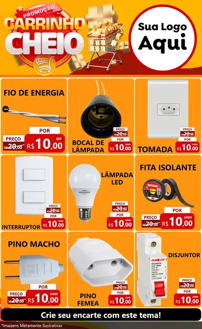 Modelo de Encarte para Encarte Grande com o tema Promoção carrinho cheio para Materiais Elétricos