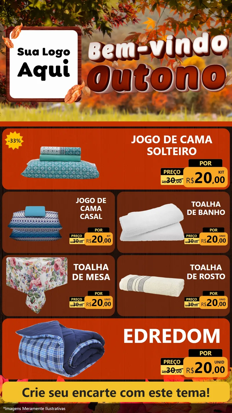 Modelo de TV para TV Vertical com o tema Bem-vindo Outono para Cama, Mesa e Banho
