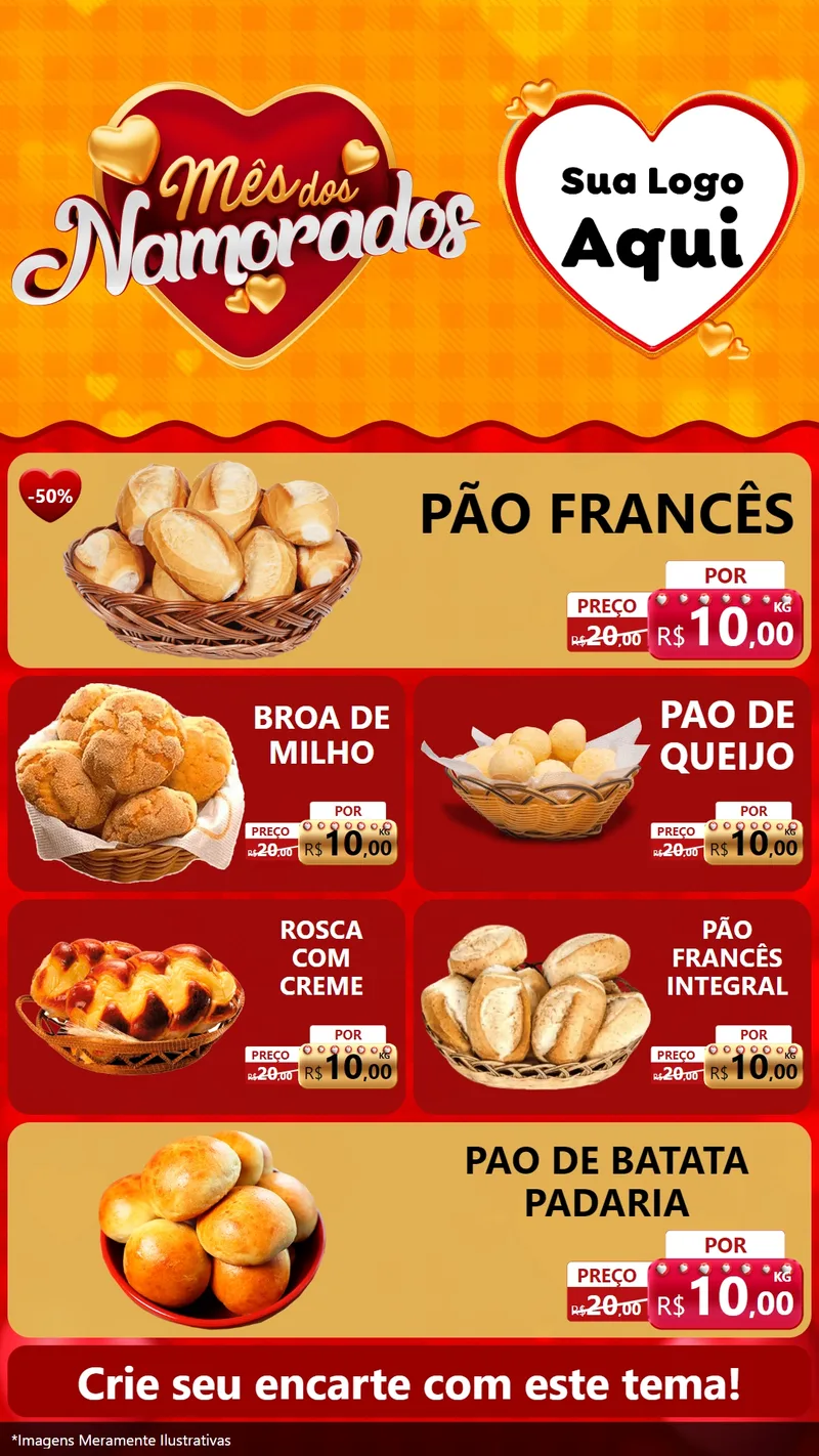 Modelo de TV para TV Vertical com o tema Mês dos Namorados para Padaria