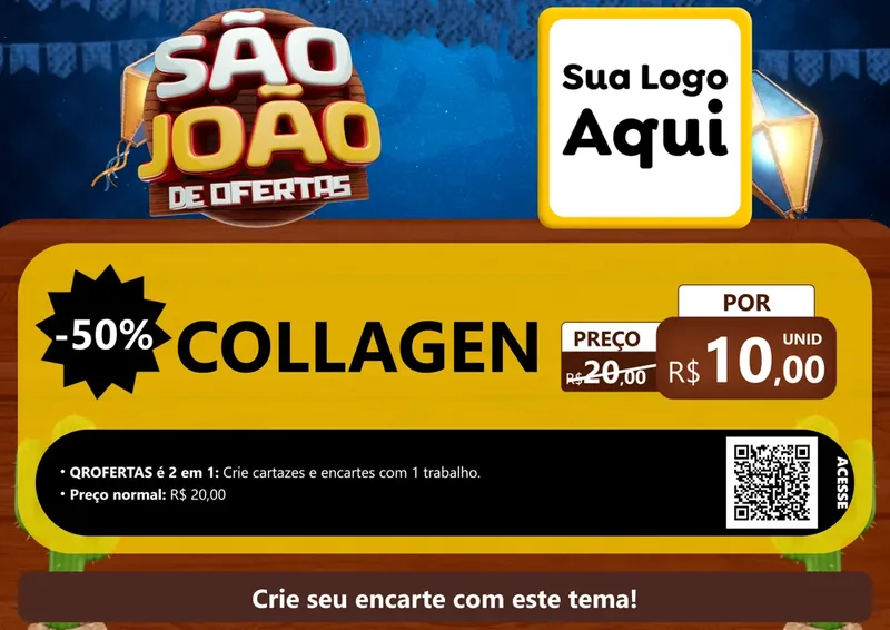 Modelo de Cartaz para Cartaz A4 Horizontal com o tema São João Ofertas Imbatíveis! - Junina para Suplementos alimentares