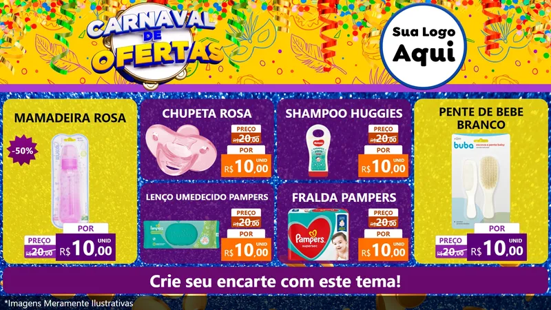 Modelo de TV para TV Horizontal com o tema Carnaval de Ofertas para Bebês