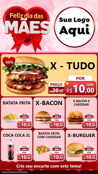 Modelo de Rede Social para Stories com o tema Feliz Dia Das Mães para Hamburgueria