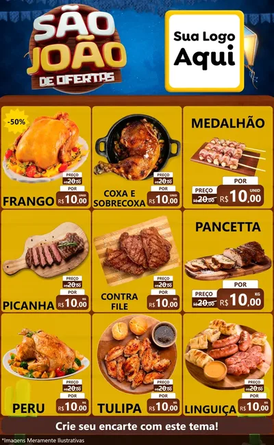 Modelo de Encarte para Encarte Grande com o tema São João Ofertas Imbatíveis! - Junina para Assados