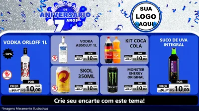Modelo de TV para TV Horizontal com o tema Promoção de Aniversário - 7 Anos para Distribuidora de bebidas
