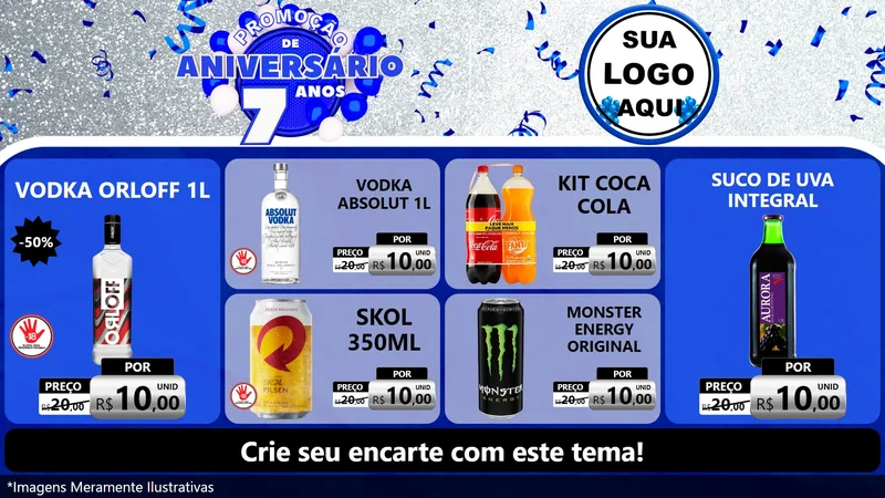 Modelo de TV para TV Horizontal com o tema Promoção de Aniversário - 7 Anos para Distribuidora de bebidas