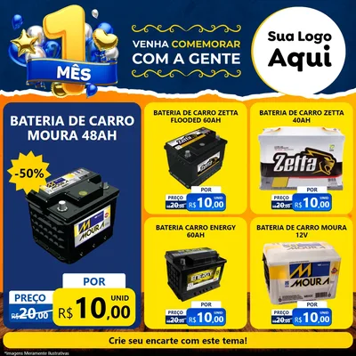 Modelo de Rede Social para Feed Facebook com o tema Um Mês de Aniversário para Baterias Elétricas