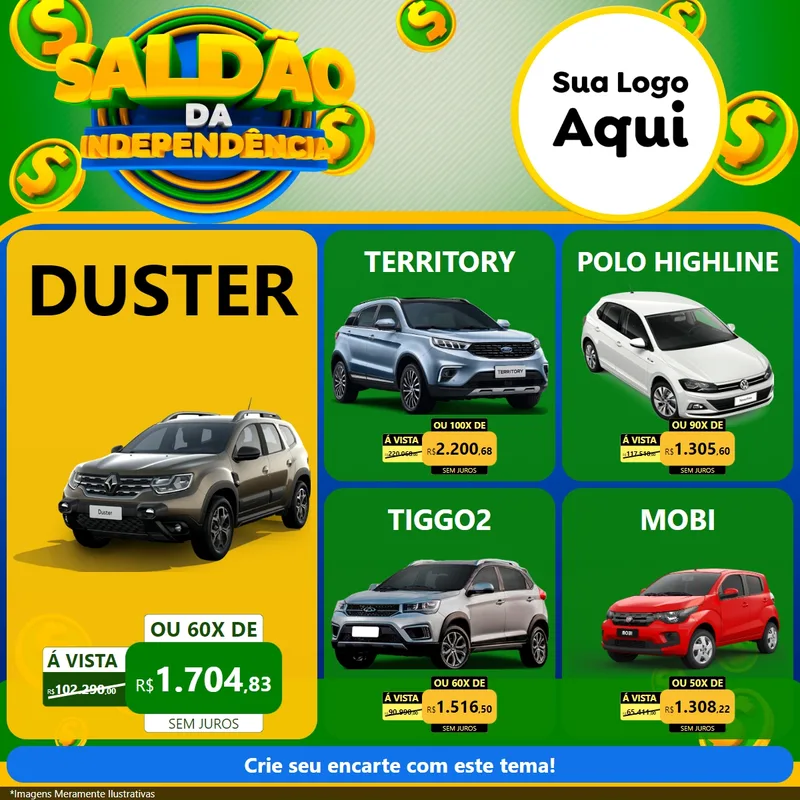 Modelo de Rede Social para Feed Facebook com o tema Saldão da Indepêndencia para Concessionaria de Carros