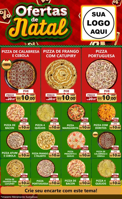 Modelo de Encarte para Encarte Grande com o tema Ofertas de Natal para Pizzaria