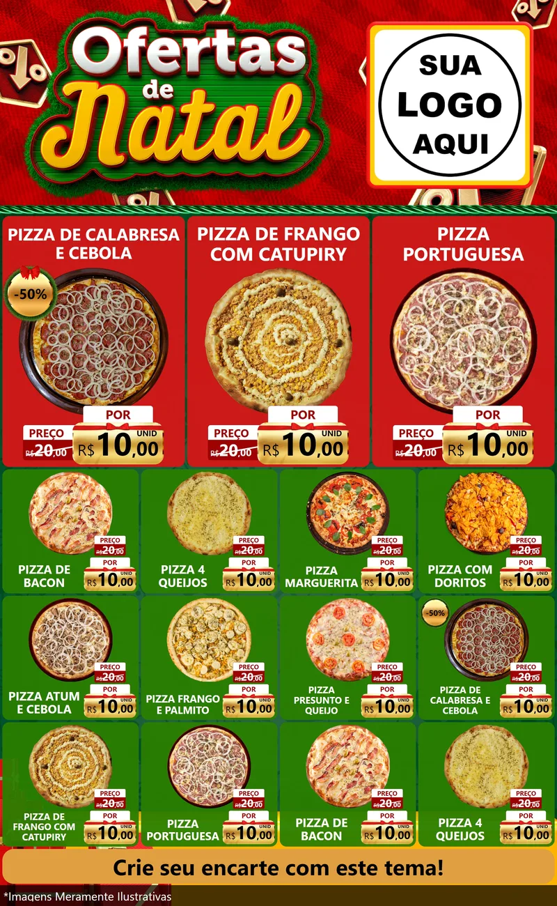 Modelo de Encarte para Encarte Grande com o tema Ofertas de Natal para Pizzaria