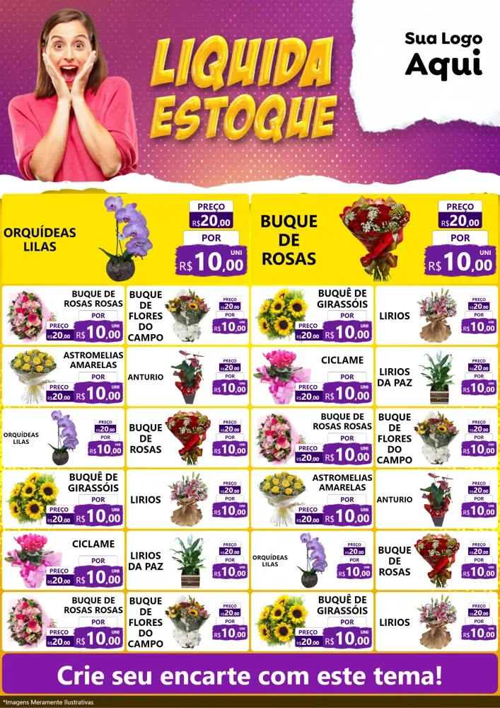 Modelo de Encarte para Encarte A4 Vertical com o tema Liquida estoque para Floricultura e jardim