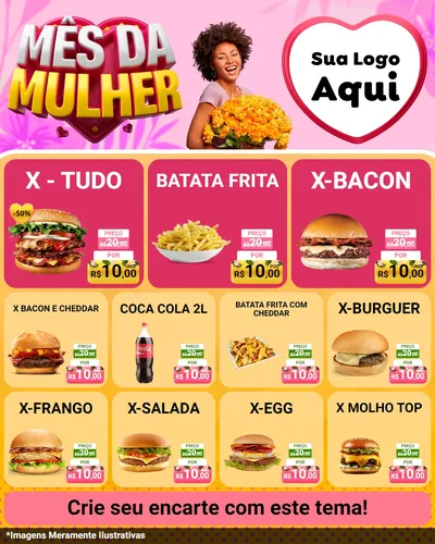 Modelo de Rede Social para Feed Instagram com o tema Mês da Mulher para Hamburgueria