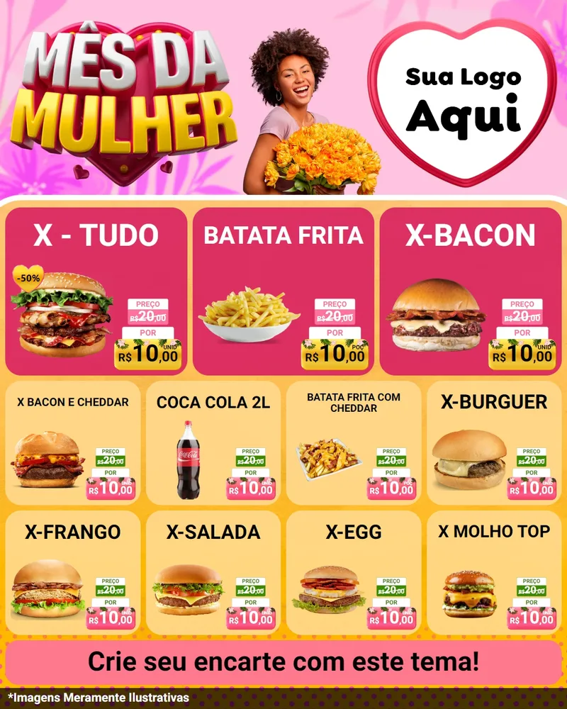 Modelo de Rede Social para Feed Instagram com o tema Mês da Mulher para Hamburgueria