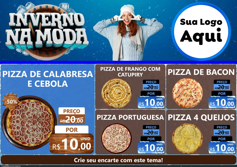 Modelo de Encarte para Encarte A4 Horizontal com o tema Inverno na Moda para Pizzaria