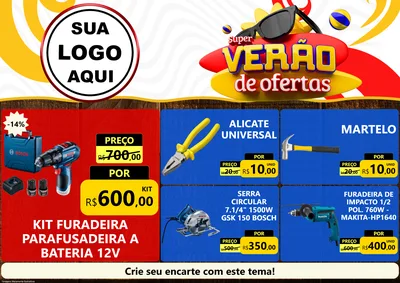 Modelo de Encarte para Encarte A4 Horizontal com o tema Super Verão de Ofertas para Maquinas e Ferramentas