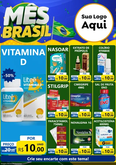 Modelo de Encarte para Encarte A4 Vertical com o tema Mês do Brasil para Farmácia